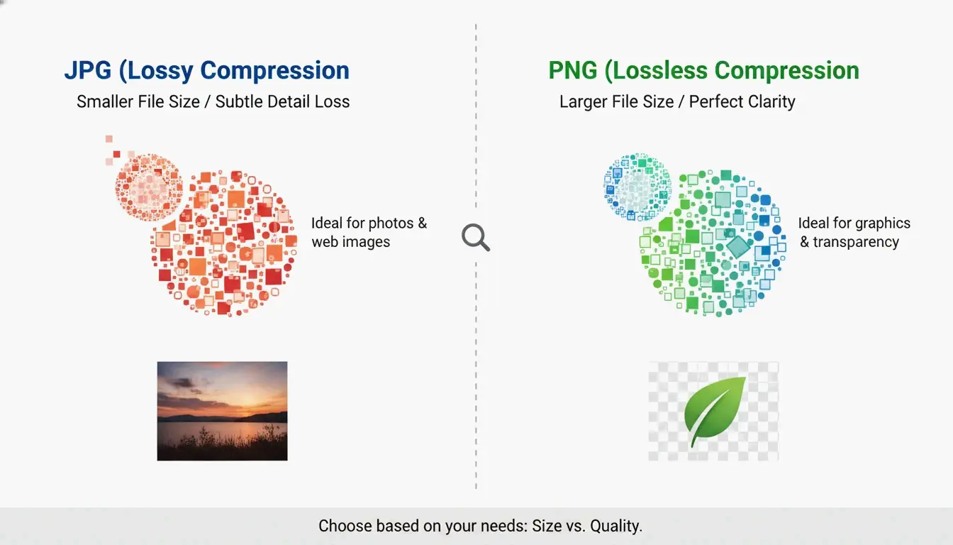 Einfacher visuelle Vergleich von JPG vs. PNG Dateigröße und Klarheit