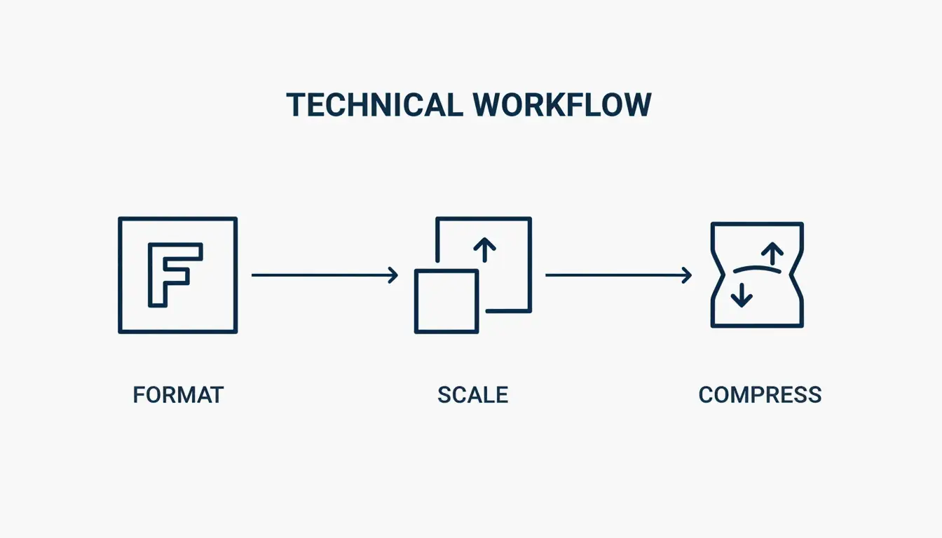 Der 3-stufige Optimierungs-Workflow: Format, Skalieren, Komprimieren