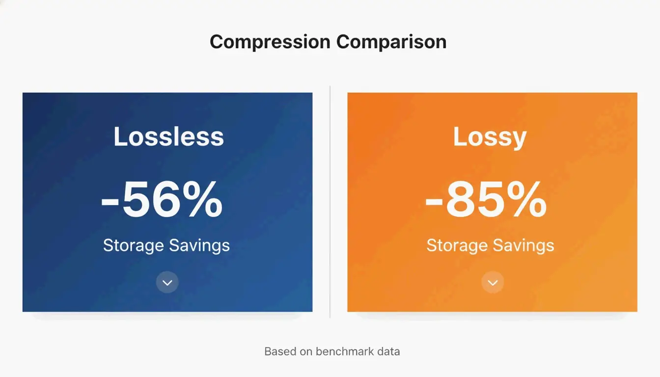 Core comparison: Lossless (56% savings) vs Lossy (85% savings)